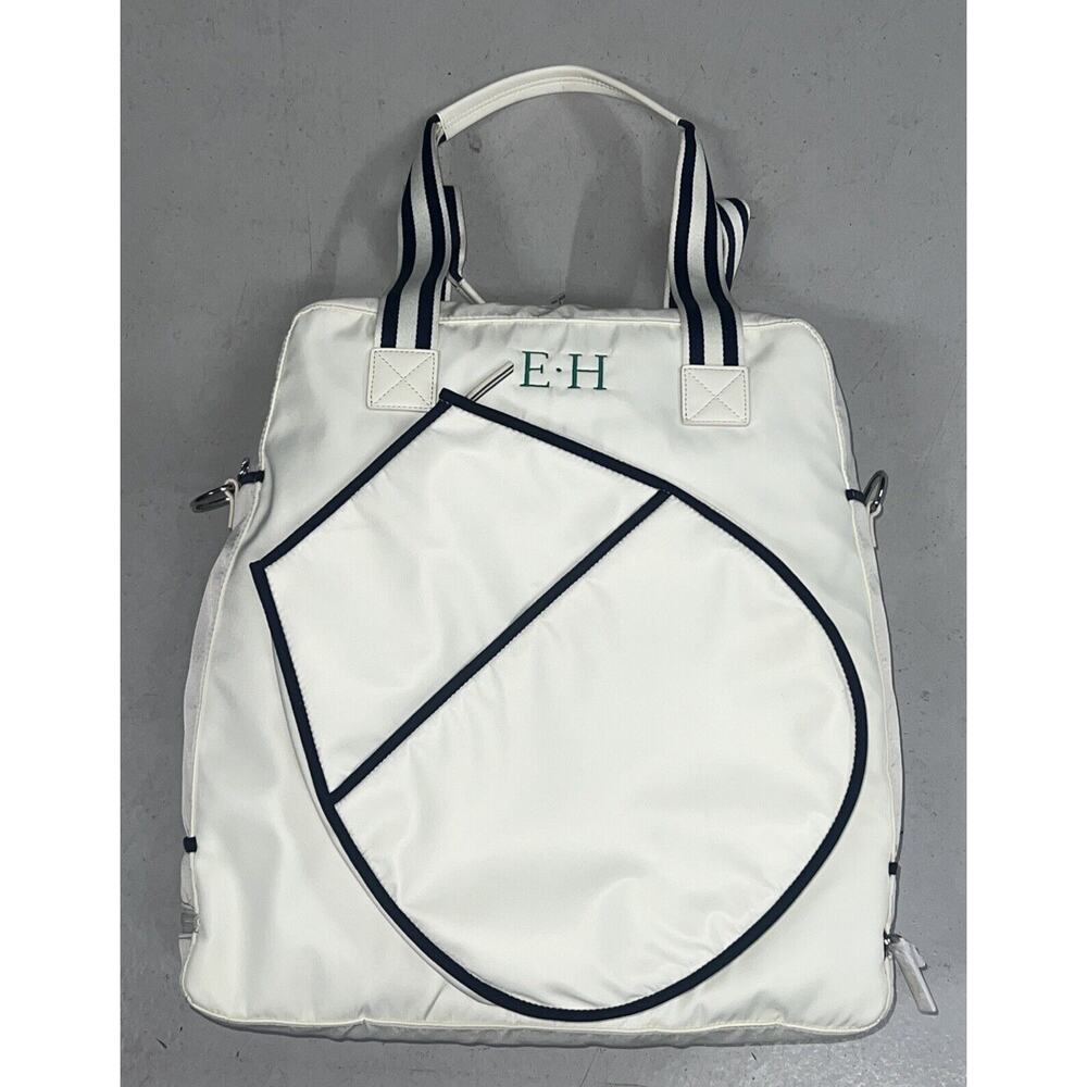 NEW MARK & GRAHAM PREPPY White/Navy stripe TENNIS RACQUET BAG NWOT